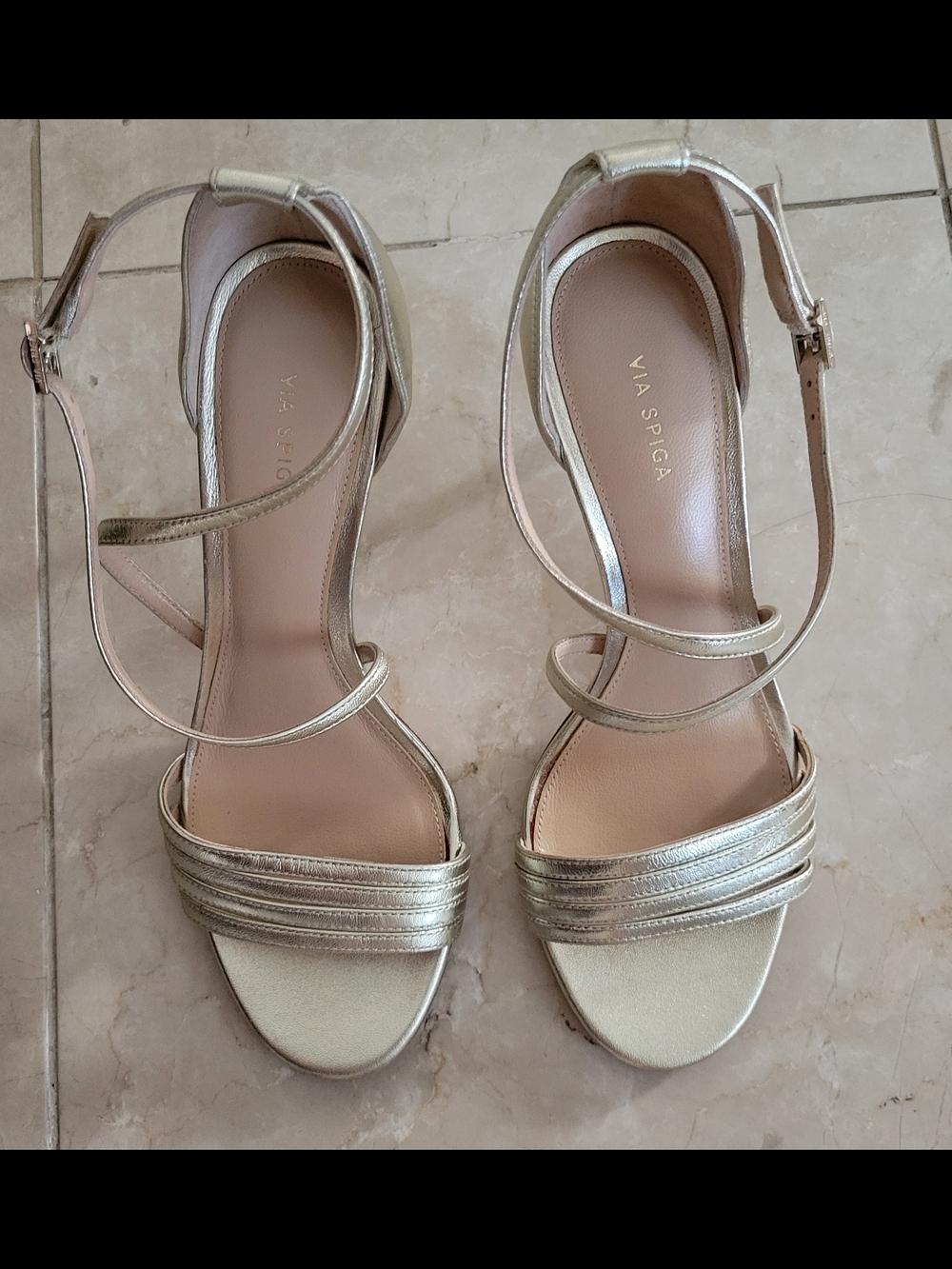 Via Spiga Metallic Gold Ankle-Strap Heeled Sandals